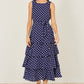 Yumi Navy Spot Tiered Midi Dress