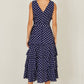 Yumi Navy Spot Tiered Midi Dress