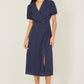 Yumi Navy Spot Wrap Midi Tea Dress