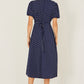 Yumi Navy Spot Wrap Midi Tea Dress