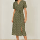 Yumi Green Spot Wrap Midi Tea Dress