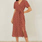 Yumi Brown Spot Wrap Midi Dress
