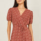 Yumi Brown Spot Wrap Midi Dress