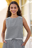 Yumi Black Gingham Cotton Top With Lace Trims