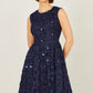 Yumi Navy Sequin Floral Applique Skater Dress