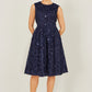 Yumi Navy Sequin Floral Applique Skater Dress