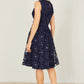 Yumi Navy Sequin Floral Applique Skater Dress