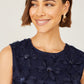 Yumi Navy Sequin Floral Applique Skater Dress
