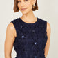 Yumi Navy Sequin Floral Applique Skater Dress