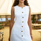 Yumi White Viscose Button Detail Shift Dress
