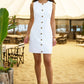 Yumi White Viscose Button Detail Shift Dress
