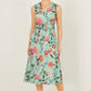 Yumi Mint Blurred Floral Mesh Wrap Midi Dress