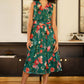 Yumi Green Blurred Floral Print Mesh Stretch Midi Dress With Pockets