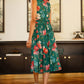 Yumi Green Blurred Floral Print Mesh Stretch Midi Dress With Pockets