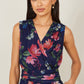 Yumi Navy Blurred Floral Print Mesh Stretch Midi Dress With Pockets