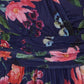 Yumi Navy Blurred Floral Print Mesh Stretch Midi Dress With Pockets