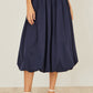 Yumi Navy Satin Bubble Hem Midi Skirt