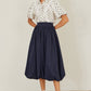 Yumi Navy Satin Bubble Hem Midi Skirt