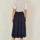 Yumi Navy Satin Bubble Hem Midi Skirt