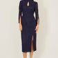 Yumi Navy Lace Fitted Midi Dress With Flute Sleeves