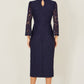 Yumi Navy Lace Fitted Midi Dress With Flute Sleeves