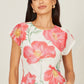 Yumi Ivory Poppy Print Mesh Top