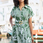 Yumi Green Leaf Print Viscose Relaxed Midi Shirt Dress