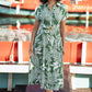 Yumi Green Leaf Print Viscose Relaxed Midi Shirt Dress