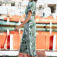 Yumi Green Leaf Print Viscose Relaxed Midi Shirt Dress