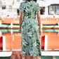 Yumi Green Leaf Print Viscose Relaxed Midi Shirt Dress