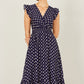 Yumi Navy Spot Ruched Waist Midi Dress