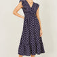 Yumi Navy Spot Ruched Waist Midi Dress