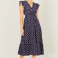 Yumi Navy Spot Ruched Waist Midi Dress