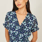 Yumi Blue Floral Skater Wrap Dress