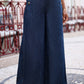 Yumi Blue Chambray Wide Leg Trousers With Button Details