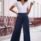 Yumi Blue Chambray Wide Leg Trousers With Button Details