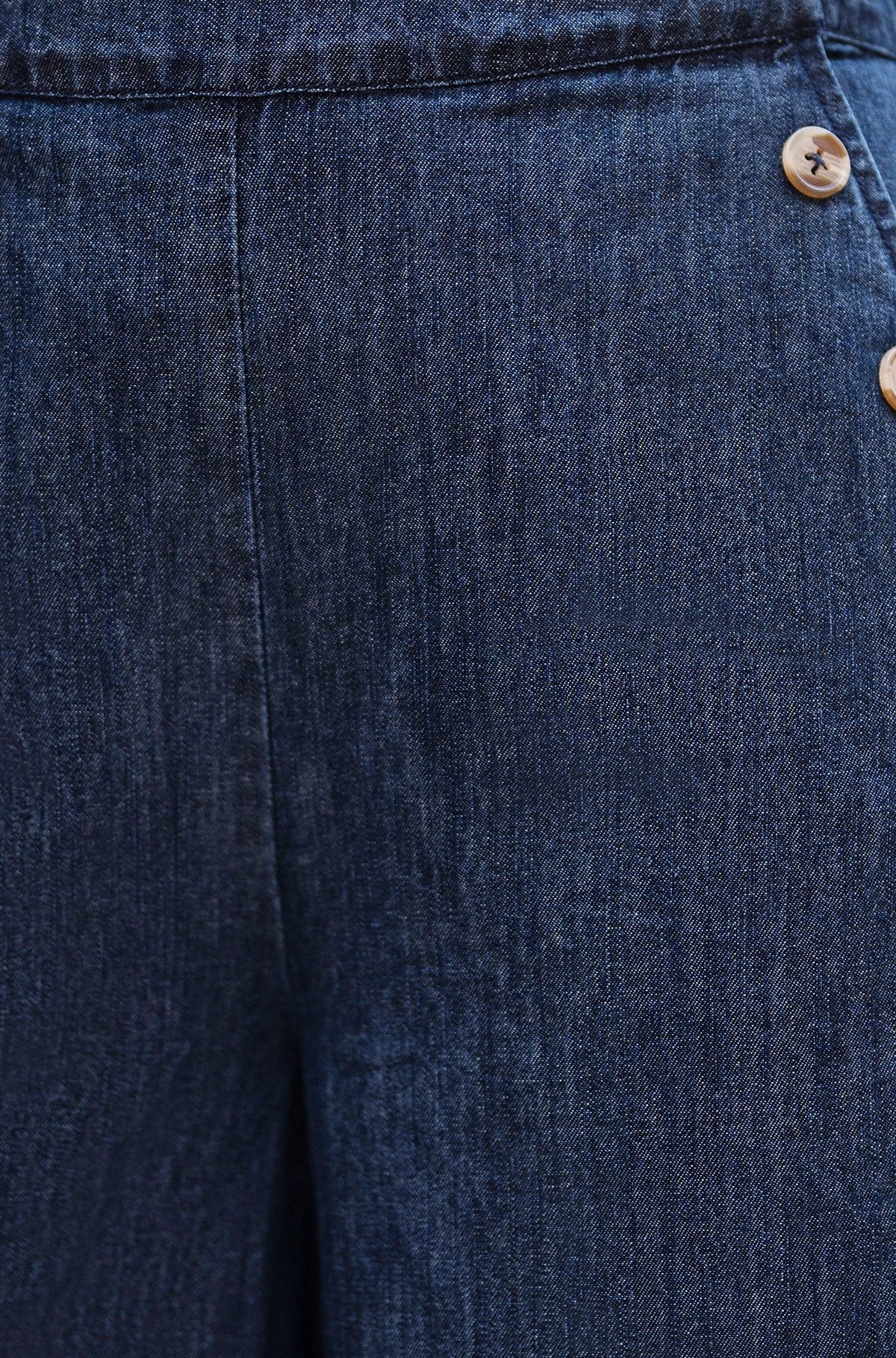 Yumi Blue Chambray Wide Leg Trousers With Button Details