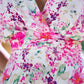 Yumi Pink Mirror Floral Print Ruched Waist Kimono Midi Dress