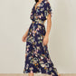 Yumi Navy Viscose Floral Print Midi Dress With Ruched Waist