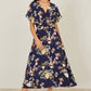Yumi Navy Viscose Floral Print Midi Dress With Ruched Waist