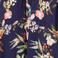 Yumi Navy Viscose Floral Print Midi Dress With Ruched Waist