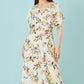 Yumi Ivory Viscose Floral Print Midi Dress With Ruched Waist