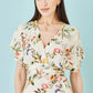 Yumi Ivory Viscose Floral Print Midi Dress With Ruched Waist