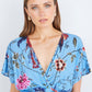 Yumi Blue Viscose Bird And Floral Print Midi Dress With Ruched Waist