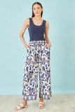 Yumi Blue Bird Print Viscose Wide Leg Trousers