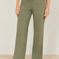 Yumi Khaki Relaxed Stretch Wide Leg Trousers With Pockets