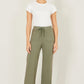 Yumi Khaki Relaxed Stretch Wide Leg Trousers With Pockets