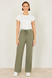 Yumi Khaki Relaxed Stretch Wide Leg Trousers With Pockets
