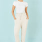 Yumi Cream Cotton Relaxed Stretch Trousers With Pockets