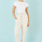 Yumi Cream Cotton Relaxed Stretch Trousers With Pockets